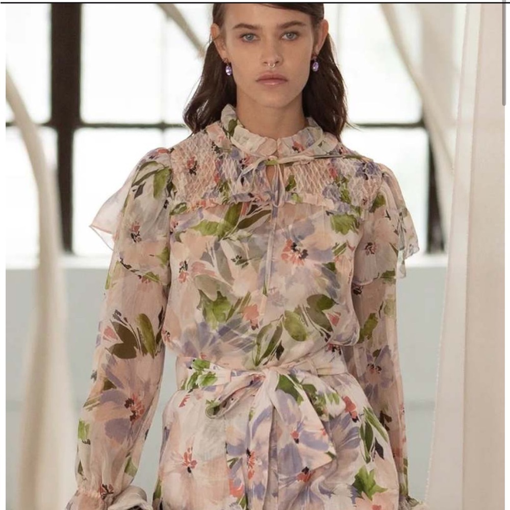 Christy Lynn Camille Silk Blouse in Lilac Floral  M NWT